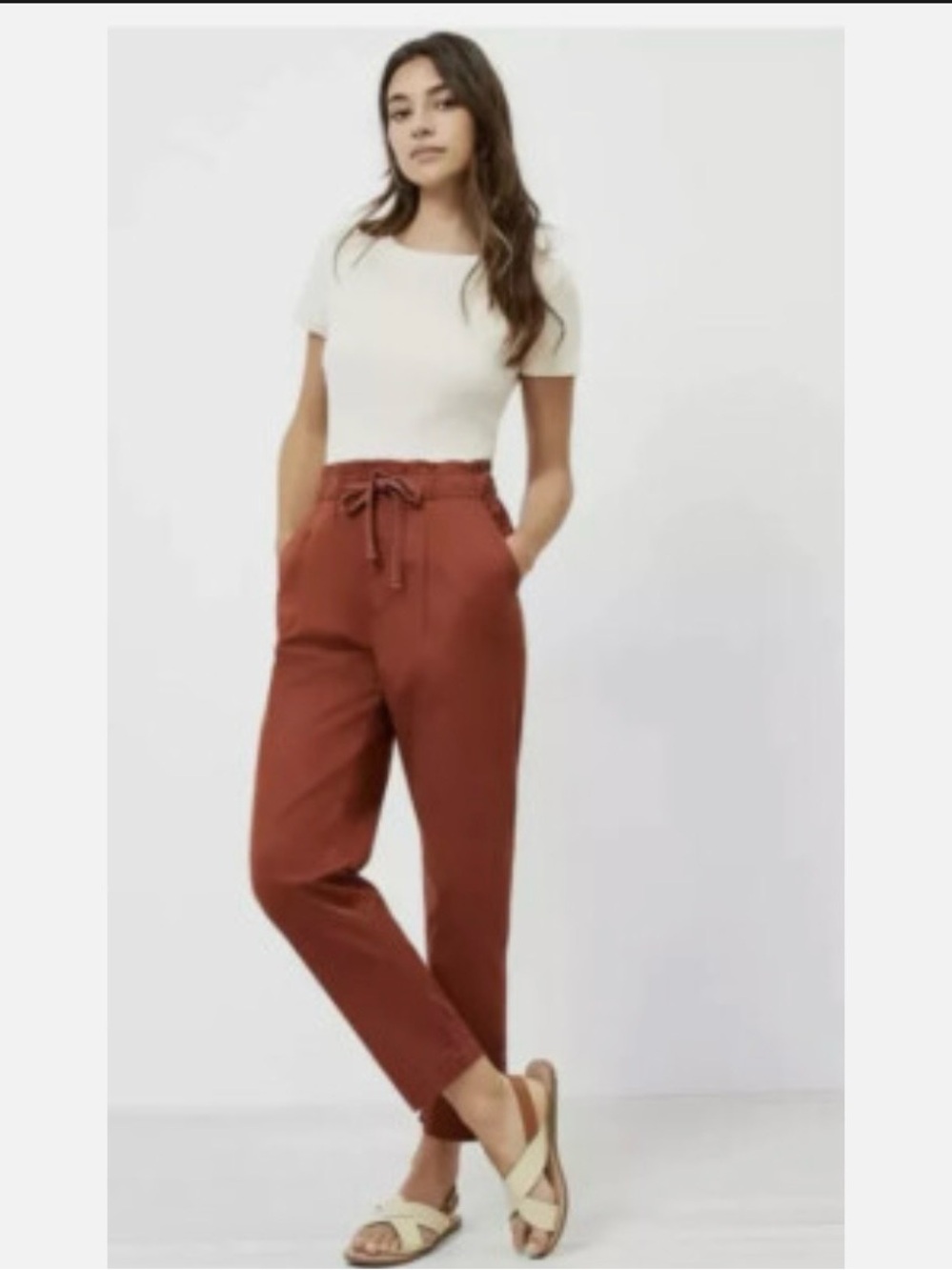 LOFT Rust Paperbag Waist Ankle Pants